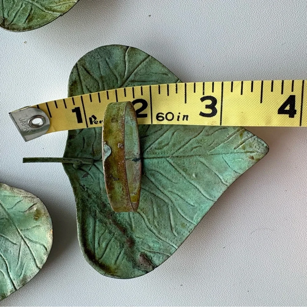 Vintage Green Metallic Leaf Shaped Napkin Rings - Set of 4